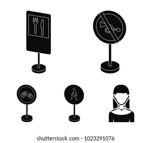 Different types of road signs black icons in set collection for design. Warning and prohibition signs vector symbol stock web illustration.