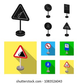 Different types of road signs black, flat icons in set collection for design. Warning and prohibition signs vector symbol stock web illustration.