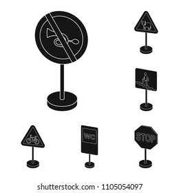 Different types of road signs black icons in set collection for design. Warning and prohibition signs vector symbol stock web illustration.