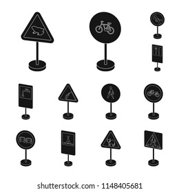 Different types of road signs black icons in set collection for design. Warning and prohibition signs vector symbol stock web illustration.