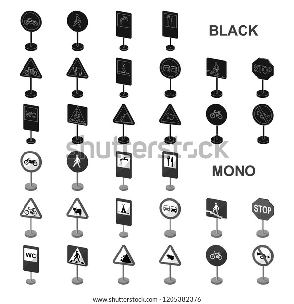 Different Types Road Signs Black Icons Stock Vector (Royalty Free ...