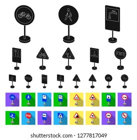 Different types of road signs black,flat icons in set collection for design. Warning and prohibition signs vector symbol stock web illustration.