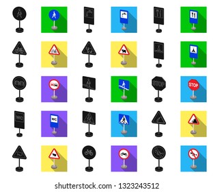 Different types of road signs black,flat icons in set collection for design. Warning and prohibition signs vector symbol stock web illustration.