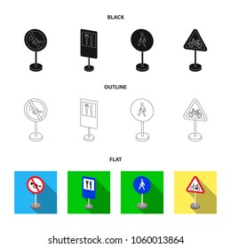 Different types of road signs black,flat,outline icons in set collection for design. Warning and prohibition signs vector symbol stock web illustration.