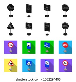 Different types of road signs black,flet icons in set collection for design. Warning and prohibition signs vector symbol stock web illustration.