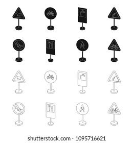 Different types of road signs black,outline icons in set collection for design. Warning and prohibition signs vector symbol stock web illustration.