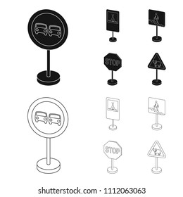 Different types of road signs black,outline icons in set collection for design. Warning and prohibition signs vector symbol stock web illustration.