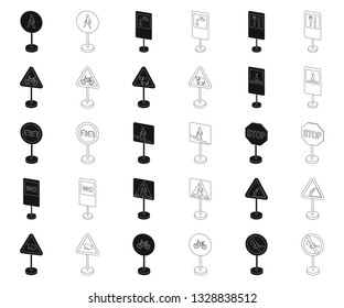 Different types of road signs black,outline icons in set collection for design. Warning and prohibition signs vector symbol stock web illustration.