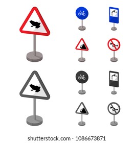 Different types of road signs cartoon, monochrome icons in set collection for design. Warning and prohibition signs vector symbol stock web illustration.