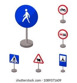 Different types of road signs cartoon icons in set collection for design. Warning and prohibition signs vector symbol stock web illustration.