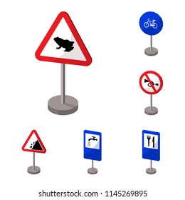 Different types of road signs cartoon icons in set collection for design. Warning and prohibition signs vector symbol stock web illustration.