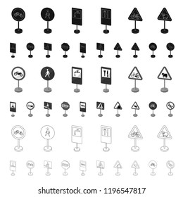Different types of road signs cartoon icons in set collection for design. Warning and prohibition signs vector symbol stock web illustration.