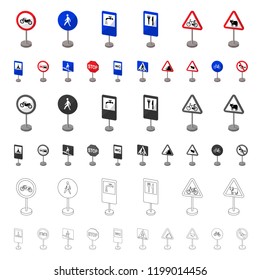 Different types of road signs cartoon icons in set collection for design. Warning and prohibition signs vector symbol stock web illustration.