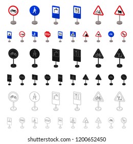 Different types of road signs cartoon icons in set collection for design. Warning and prohibition signs vector symbol stock web illustration.