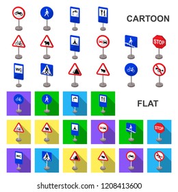 Different types of road signs cartoon icons in set collection for design. Warning and prohibition signs vector symbol stock web illustration.
