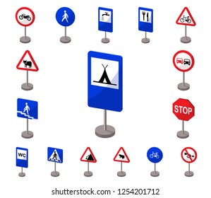 Different types of road signs cartoon icons in set collection for design. Warning and prohibition signs vector symbol stock web illustration.
