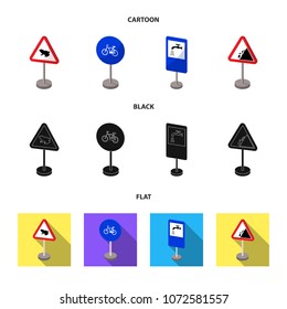Different types of road signs cartoon,black,flat icons in set collection for design. Warning and prohibition signs vector symbol stock web illustration.