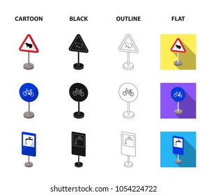 Different types of road signs cartoon,black,outline,flat icons in set collection for design. Warning and prohibition signs vector symbol stock web illustration.