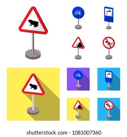 Different types of road signs cartoon,flat icons in set collection for design. Warning and prohibition signs vector symbol stock web illustration.