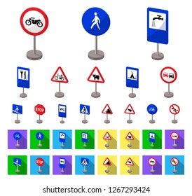 Different types of road signs cartoon,flat icons in set collection for design. Warning and prohibition signs vector symbol stock web illustration.