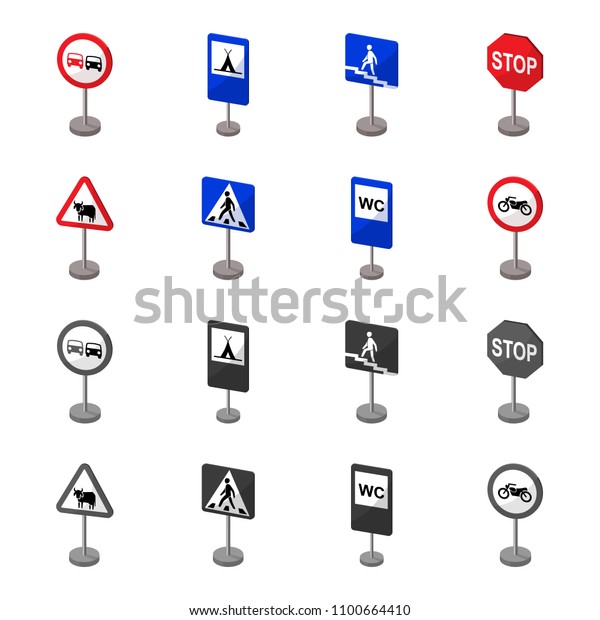 Different Types Of Road Signs Cartoonmonochrome Icons In Set Collection For Design Warning And 