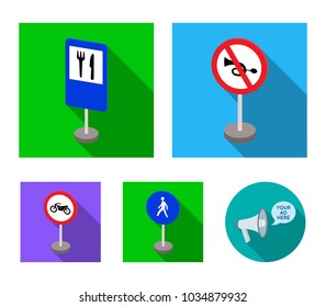 Different types of road signs flat icons in set collection for design. Warning and prohibition signs vector symbol stock web illustration.