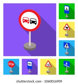 Different types of road signs flat icons in set collection for design. Warning and prohibition signs vector symbol stock web illustration.