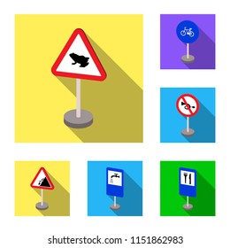 Different types of road signs flat icons in set collection for design. Warning and prohibition signs vector symbol stock web illustration.
