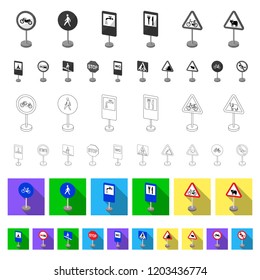 Different types of road signs flat icons in set collection for design. Warning and prohibition signs vector symbol stock web illustration.