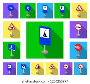 Different types of road signs flat icons in set collection for design. Warning and prohibition signs vector symbol stock web illustration.