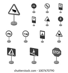 Different types of road signs monochrome icons in set collection for design. Warning and prohibition signs vector symbol stock web illustration.