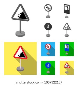 Different types of road signs monochrome,flat icons in set collection for design. Warning and prohibition signs vector symbol stock web illustration.