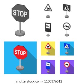 Different types of road signs monochrome,flat icons in set collection for design. Warning and prohibition signs vector symbol stock web illustration.