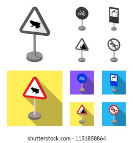 Different types of road signs monochrome,flat icons in set collection for design. Warning and prohibition signs vector symbol stock web illustration.