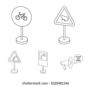 Different types of road signs outline icons in set collection for design. Warning and prohibition signs vector symbol stock web illustration.