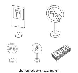 Different types of road signs outline icons in set collection for design. Warning and prohibition signs vector symbol stock web illustration.