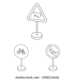Different types of road signs outline icons in set collection for design. Warning and prohibition signs vector symbol stock web illustration.