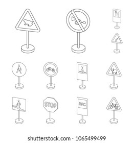Different types of road signs outline icons in set collection for design. Warning and prohibition signs vector symbol stock web illustration.