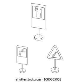 Different types of road signs outline icons in set collection for design. Warning and prohibition signs vector symbol stock web illustration.