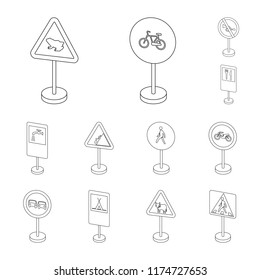 Different types of road signs outline icons in set collection for design. Warning and prohibition signs vector symbol stock web illustration.