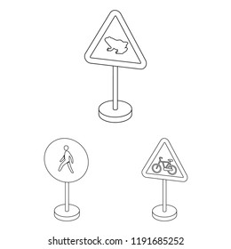 Different types of road signs outline icons in set collection for design. Warning and prohibition signs vector symbol stock web illustration.