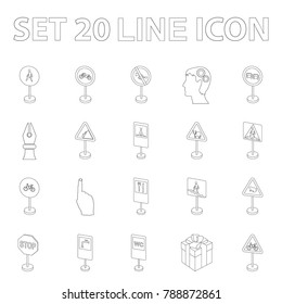 Different types of road signs outline icons in set collection for design. Warning and prohibition signs vector symbol stock web illustration.