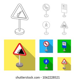 Different types of road signs outline,flat icons in set collection for design. Warning and prohibition signs vector symbol stock web illustration.