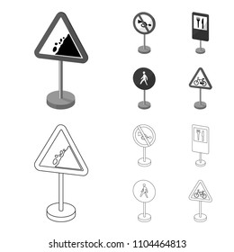 Different types of road signs outline,monochrome icons in set collection for design. Warning and prohibition signs vector symbol stock web illustration.