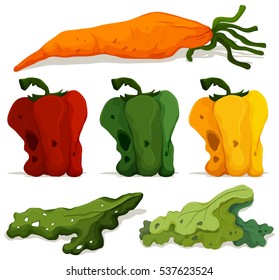 Different types of rotten vegetables illustration