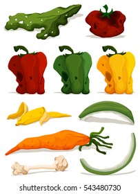 Different types of rotten vegetables illustration