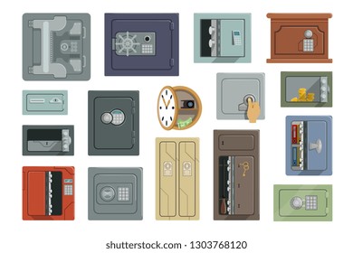 Different types of safes set, property security concept vector Illustrations isolated on a white background