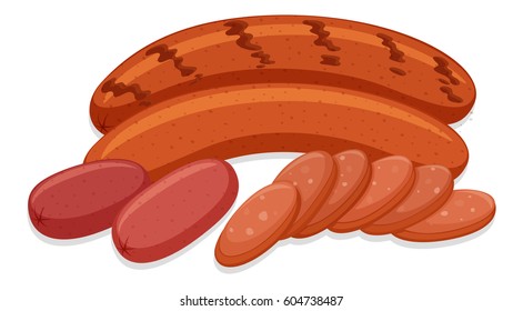 Different types of sausages  illustration