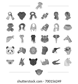 Different types of scarves and other web icon in monochrome style. wild animals icons in set collection.
