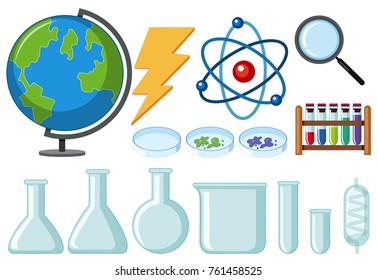 Different types of science equipments illustration